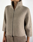 FFC - 16016 - Cardigan wol & kasjmier met tweewegrits – Beige
