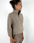 FFC - 16016 - Cardigan wol & kasjmier met tweewegrits – Beige
