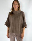 FFC - 12007 | 1295 - Poncho Pullover gerippt Wolle Kaschmir - Haselnuss
