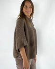 FFC - 12007 | 1295 - Poncho Pullover gerippt Wolle Kaschmir - Haselnuss