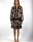 Hale Bob Isolde zwarte chiffon jurk met print en lange mouwen