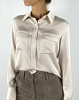 Hemisphere - 2526HENNI-5 - Seidenstretchbluse mit 2 Taschen - Sand