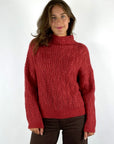 Hemisphere 262C5006-17 oversized pull in Red Apple van cashmere en katoen met fantasiebreisel