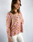 Hemisphere - 241Pullover4-6 - Pullover V Mosaikdruck orange fuchsia