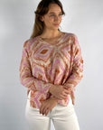 Hemisphere - 241Pullover4-6 - Pullover V Mosaikdruck orange fuchsia