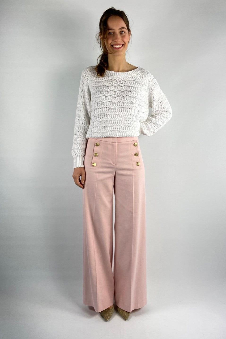 Zomerse losse witte pull van Hemisphere in "lintjesdraad".