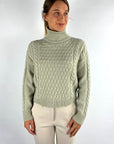 Antonelli Firenze – Rollkragenpullover mit Zugkabelmotiv – Minze