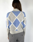 Anneclaire - D1255 652 - Pull alpaca ruitpatroon - grijs blauw