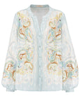 IVI Collection - Embellished Lace Blouse - Aquablauw Katoen-Jacquard