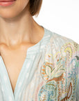 IVI Collection - Embellished Lace Blouse - Aquablauw Katoen-Jacquard