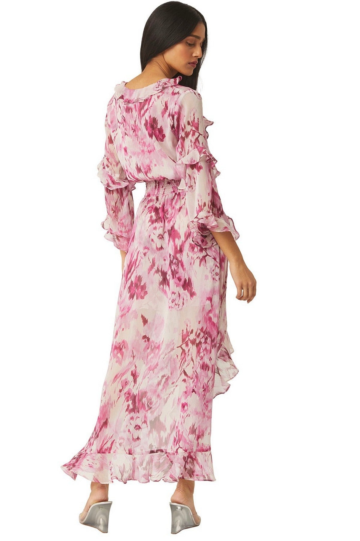 Misa Los Angeles - Imaan Dress - Kleed lang split - wit fuchsia