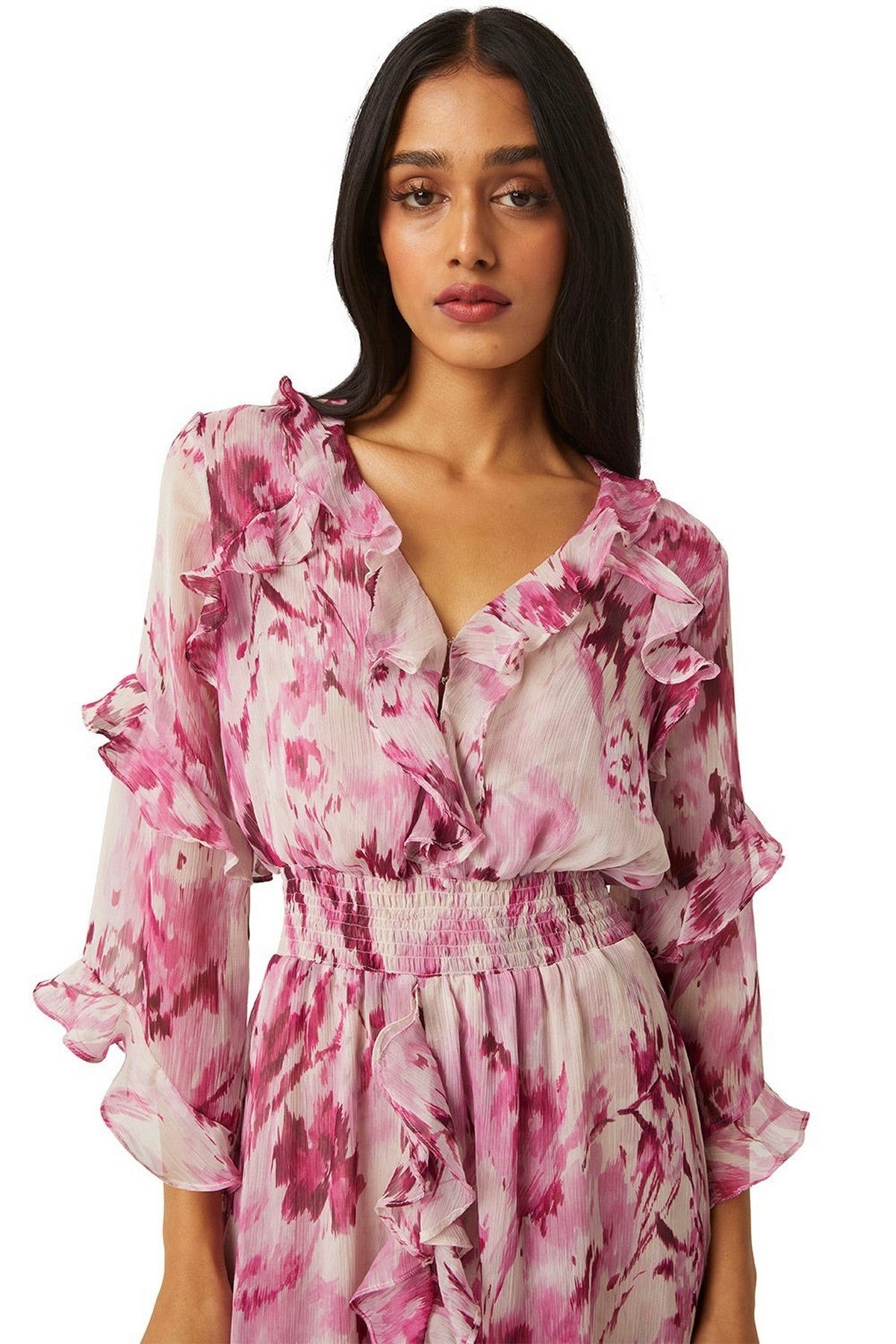 Misa Los Angeles - Imaan Dress - Kleed lang split - wit fuchsia