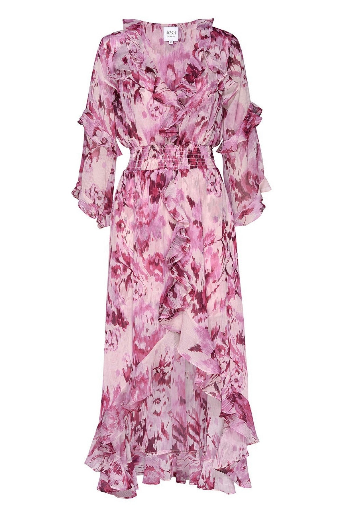 Misa Los Angeles - Imaan Dress - Kleed lang split - wit fuchsia