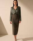 Oscar the collection - Irene top - Bluse mit V-Ausschnitt Rauchgrün