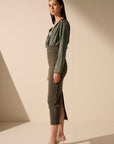 Oscar the collection - Irene top - Bluse mit V-Ausschnitt Rauchgrün