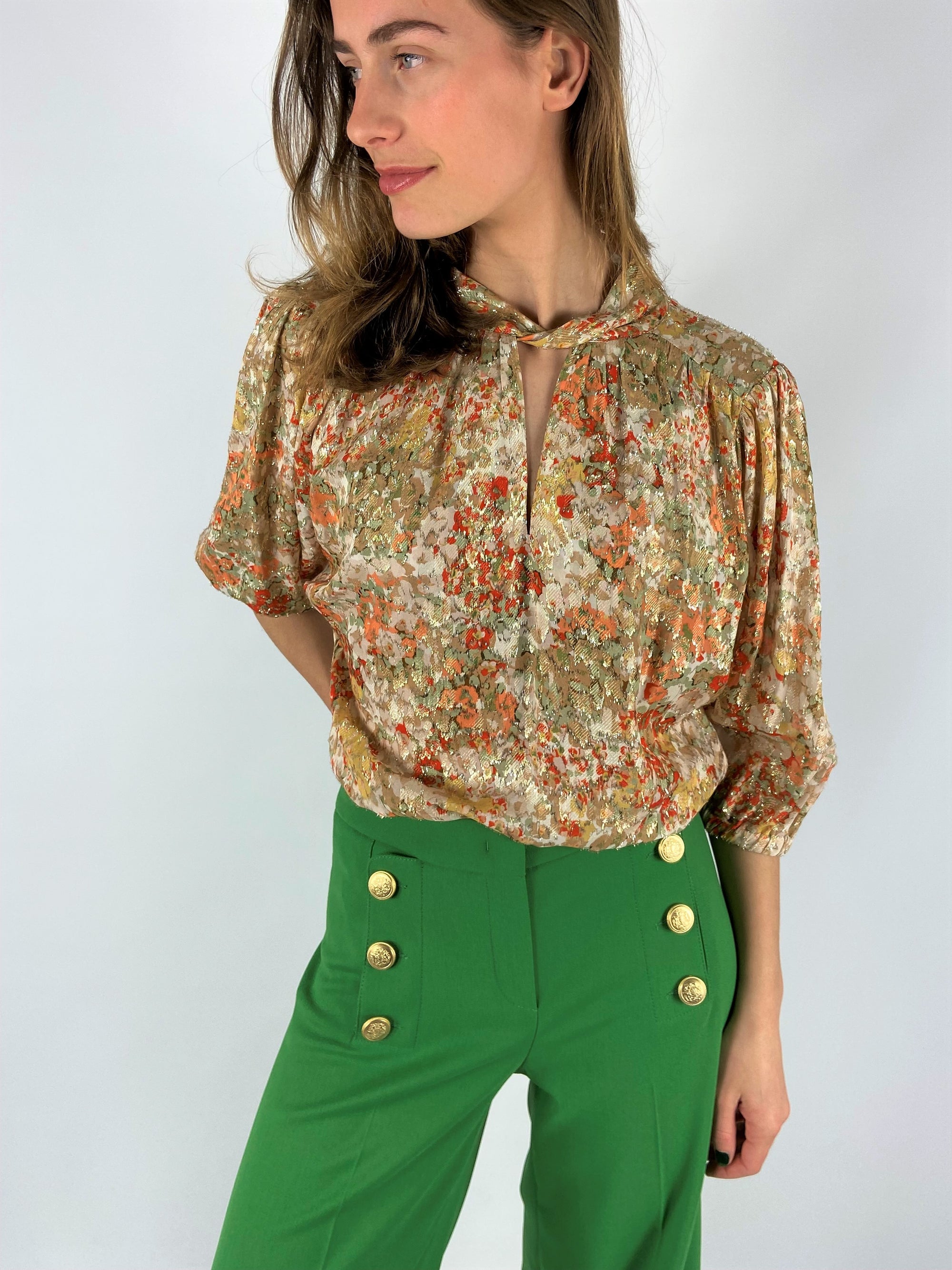 Just Eve - Emilie Mint - Bloes sleutelkraag lurex bloem - oranje mint