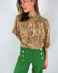 Just Eve - Emilie Mint - Bluse mit Lurex-Blumen-Schlüsselanhänger - Orange Mint