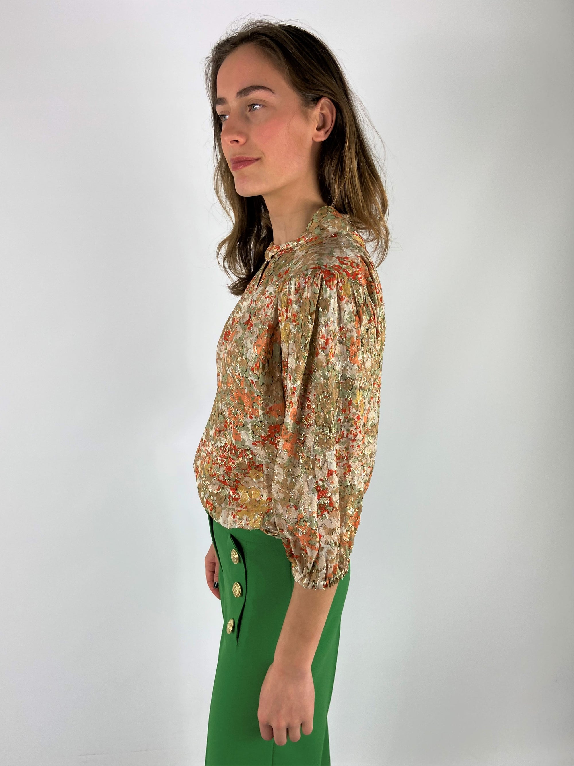 Just Eve - Emilie Mint - Bloes sleutelkraag lurex bloem - oranje mint