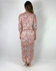 Just Eve - Celilia dust blue - Langes Kleid mit floralem Lurex-Print - rosa blau