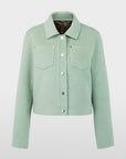 BC1206W23 Marc Cain luxe omkeerbaar wollen jasje in Silt Green met bloemenprint en drukknoopsluiting