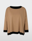 Marc Cain oversized trui met contrasterende randen in Tannin