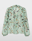 BC5108W54 Marc Cain bloemenblouse achterzijde in Silt Green met volants en bloemenprint