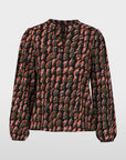 Marc Cain blouse met abstract pied-de-poule-patroon in Tigerlily