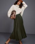 Marc Cain midirok van gewalkte wol met plissé in Forest Night New