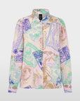 Marc Cain Collections zijden overhemdblouse met stempelprint in pink tulle.