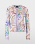 Marc Cain Collections bedrukte cardigan pink tulle met stempelprint en ronde hals.