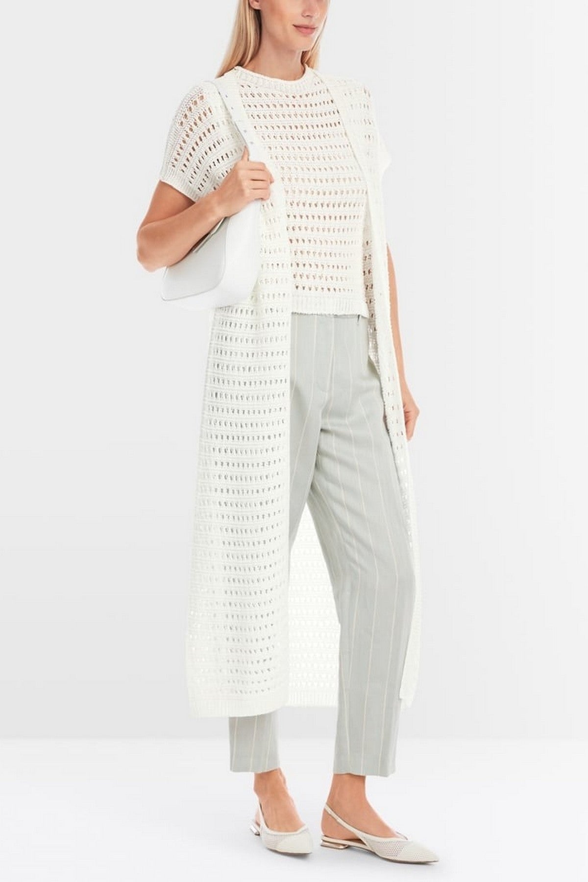 Marc Cain - YC 37.03 M36 | 110 - Gillet lang ajourbreisel - off-white