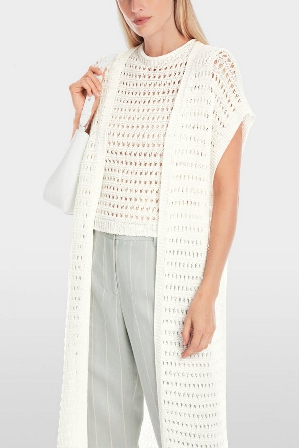 Marc Cain - YC 37.03 M36 | 110 - Gillet lang ajourbreisel - off-white