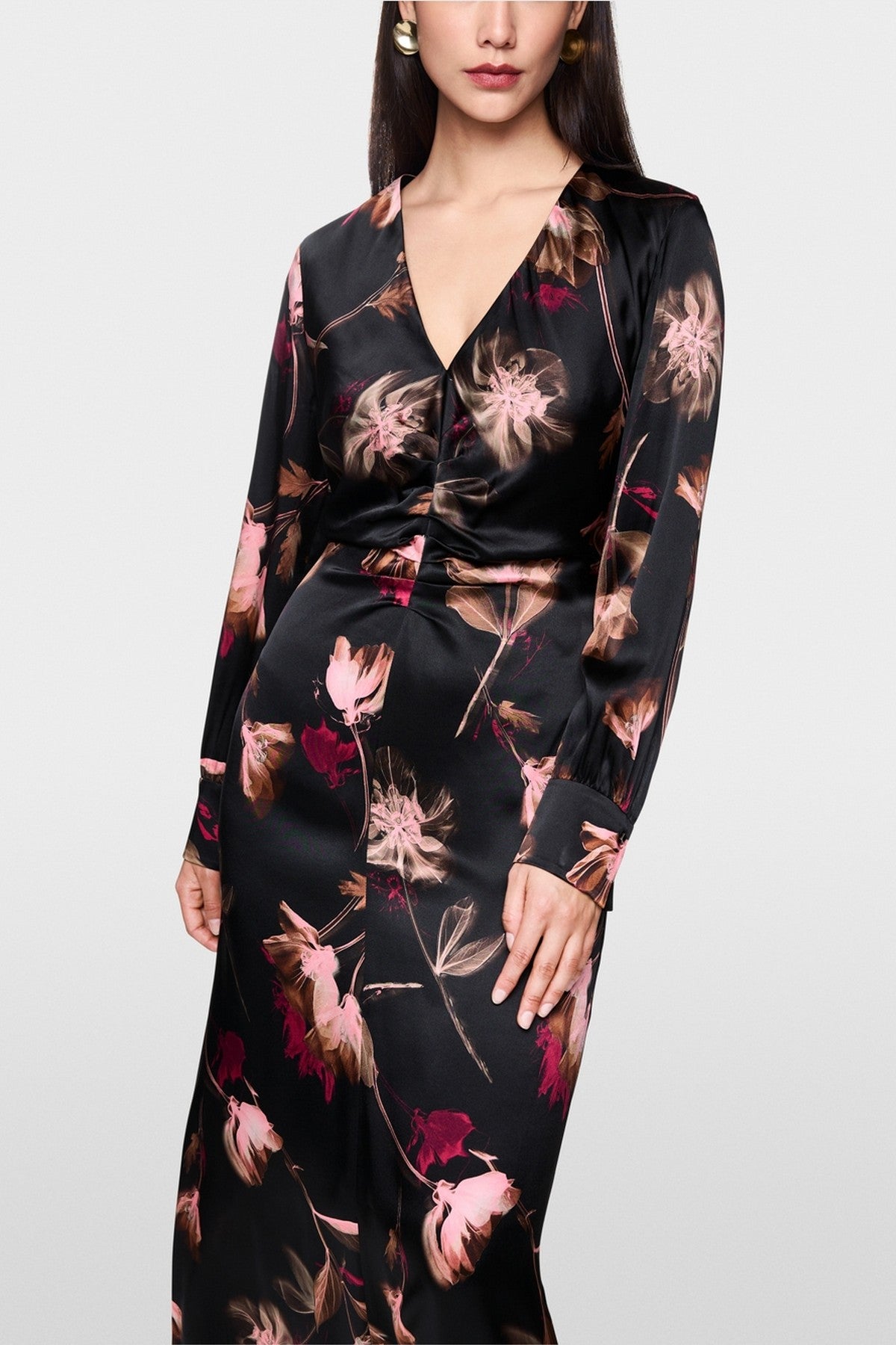 Marc Cain - ZC 21.10 W28 | 900 - Jurk zijde bloemenprint - zwart roze