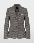 Moderne blazer met comfortabele scubajersey met trendy sprinkles-print. De getailleerde vorm, twee knopen, kleppen en de afgeronde zoom.