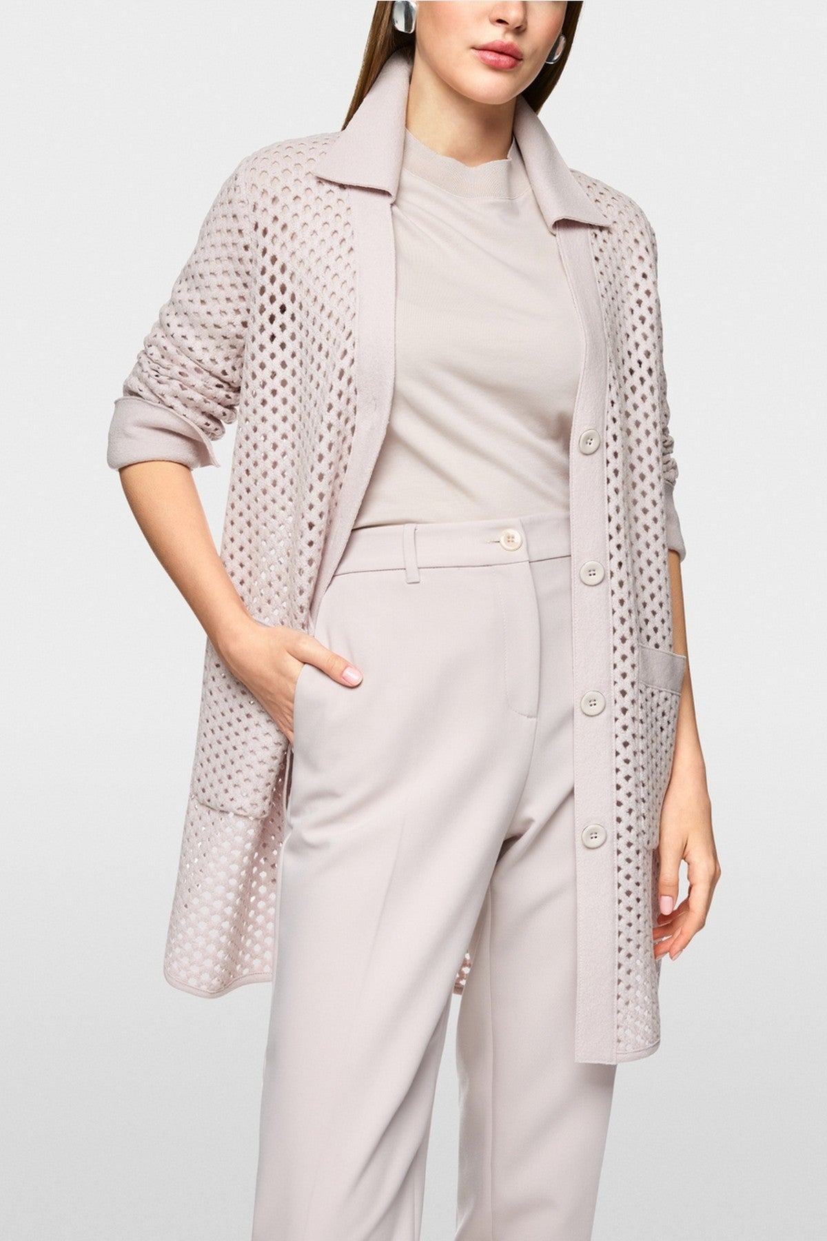 Marc Cain - ZC 39.03 M17 | 702 - Cardigan rasterstructuur - light taupe