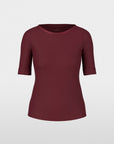 Nauwsluitend T-shirt van Marccain in katoenmix met wijde ronde hals en halflange oprolbare mouwen