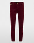 Slim fit broek SILVI van Marccain met lage taille, fluweelzachte touch en pareldetail op de rechterzak