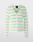 Marc Cain Collections bouclé cardigan in bright jade groen met V-hals en knoopsluiting.