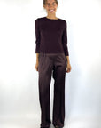 Natan Ficeo-JTBT02 satijnen wide-leg pantalon in Aubergine Foncé met elastische tailleband