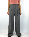 Natan Flocon-J4LAB01 wide-leg pantalon in Gris Chine van 100% scheerwol met stoffen riem