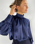Natan - Biche 141 - Hemdbluse Satin Col Montant - Dunkelblau