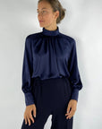 Natan - Biche 141 - Hemdbluse Satin Col Montant - Dunkelblau