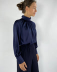 Natan - Biche 141 - Hemdbluse Satin Col Montant - Dunkelblau