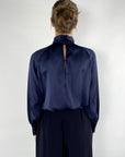 Natan - Biche 141 - Hemdbluse Satin Col Montant - Dunkelblau