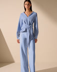 Oscar The Collection - Jason Top - Top mit V-Ausschnitt und Schleife - Himmelblau