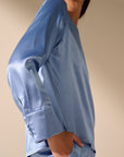 Oscar The Collection - Joelle Top - Hemdbluse Satin U-Boot-Ausschnitt - Himmelblau