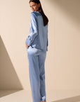 Oscar The Collection - Joelle Top - Hemdbluse Satin U-Boot-Ausschnitt - Himmelblau