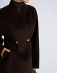 Oscar The Collection Vivienne Coat in Espresso, korte kraagloze mantel van wol en kasjmier