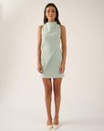 Oscar The Collection Braga dress pacific zachtgroene mini-jurk voorijze met wrap-detail.