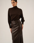 Oscar The Collection - Faylin leather skirt - Rok vegan leather - chocolate